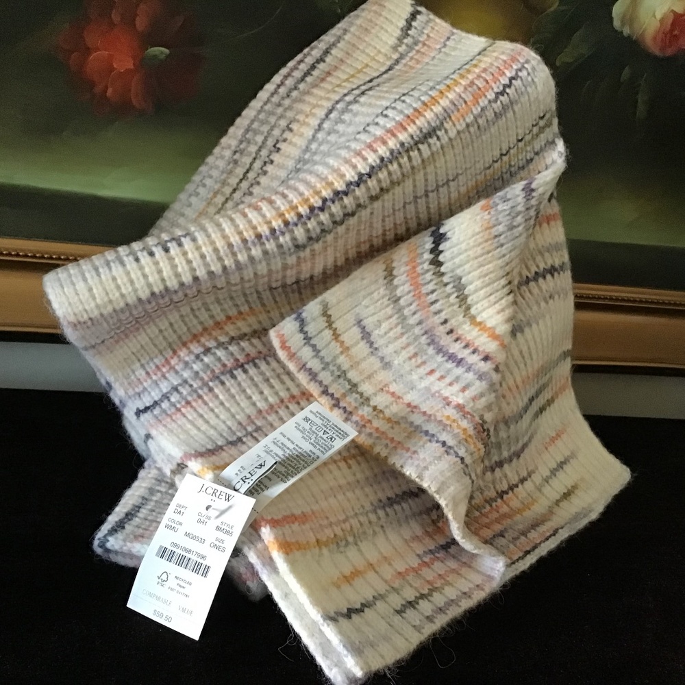 NWT J.Crew Women Space-dyed Scarf multi white BM385 BE